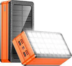 Solar Charger Power Bank 81000mAh Portable Charger USB-C in/Output PD 22.5W QC3.0 Fast Charging 5 Out Ports Battery Pack Built-in 32 Led Flashlights for iPhone  Tablet Camping