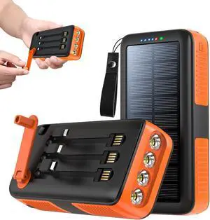 Solar Charger Power Bank 63200mAh Portable Charger with Dual Outputs & Dual Inputs 4 LEDs Flashlight Hand Crank Power Bank Fast Charging Battery Pack for Outdoor Camping Survival Gear (yellow)