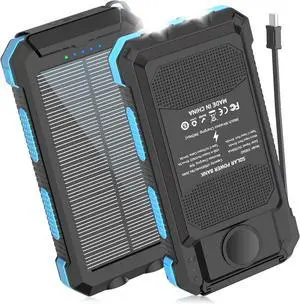 Power Bank Solar Charger 49800mAh Portable Charger for Phone& Watch Wireless with PD 20W QC3.0 Fast Charging Built-in Type-C Cable Compatible with iPhone etc LED Flashlight Perfect for Camping