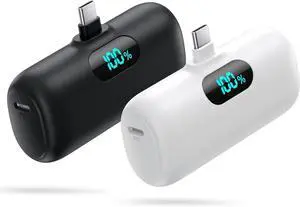[2-Pack] Mini Portable Charger 5000mAh Power Bank 3A PD USB C Cell Phone Portable Power LCD Display Battery Pack Compatible with iPhone 16/15/15 plus/15 pro/15 pro Max/Android//Moto/LG etc