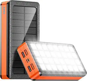 Solar Charger Power Bank 66800mAh Portable Charger with USB-C in/Output 22.5W QC3.0 Fast Charging 5 Out Ports Battery Pack Built-in 32 Led Flashlights for iPhone  Tablet Camping