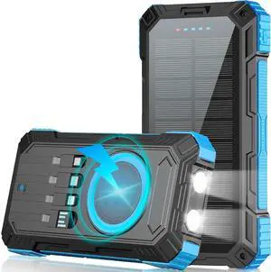 Solar Charger Power Bank 49800mAh Wireless Portable Phone Charger 22.5W QC3.0 Fast Charging Built in 4 Cables with USB C 6 Outputs & 2 Inputs for Cell Phone