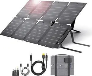 60W Portable Compact Solar Panel with PD 45W USB-C 20W USB-A DC Ports for Power Stations Cellphones Power Banks Tablets IP68 Waterproof Foldable Camping Solar Charger with Kickstand