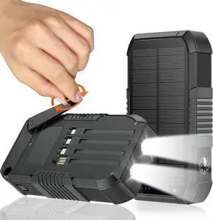 Solar Power Bank 66800mAh Built in Hand Crank and 4 Cables 22.5W Fast Charge Camping Essentials/SOS/Strobe/Strong Flashlights Compass Solar Portable Charger Power Bank (Black)