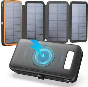Solar Charger Power Bank 27000mAh Wireless Portable Charger with 4 Solar Panels 22.5W Fast Charging Battery Pack USB-C in/Output PD+QC3.0 Portable Power Bank for All Cell Phones