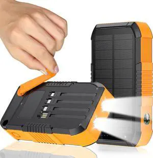 Solar Charger Power Bank 66800mAh Built in Hand Crank and 4 Cables 22.5W Fast Charging PowerBank 6 Outputs & 4 Inputs Portable Charger with Camping Flashlights & Compass for Outdoor (Orange)
