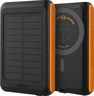 ROC 5 Solar Power Bank 5000mAh MagSafe Compatible Wireless Charger for iPhone 15/14/13 QC3.0 USB-C PD20W IP54 Rugged Outdoor Battery with 5-Year Warranty for Travel Camping