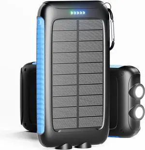 Power-Bank-Solar-Charger - 20000mAh Power Bank Portable Charger External Battery Pack 5V/3A Type C Input Output Dual Built-in Super Bright Flashlight Carabiner Solar Panel Charging