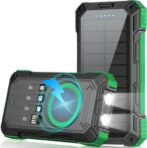 Solar Charger Power Bank 49800mAh Wireless Portable Phone Charger 22.5W QC3.0 Fast Charging Built in 4 Cables with USB C 6 Outputs & 2 Inputs for Cell Phone