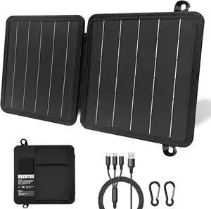 10W Portable Solar Charger Small Foldable Solar Panel with USB-C USB-A Outputs Compatible with Cell Phone Tablet IP65 Waterproof for Camping Power Bank Smartwatch