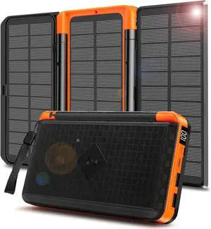 Solar Powered Power Bank LED Display 20000mAh Full Capacity Portable Power Bank Wireless Charger for Cell Phone and iPhone 16 Multi-Port Battery Charger with 3 Solar Panels