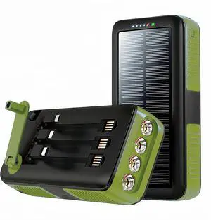 Portable Charger Power Bank 63200mAh Large Capacity Solar Power Bank with Build in 3 Cables and Outputs Hand Crank Charger and 4 Flashlight Battery Charger