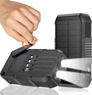 Solar Power Bank 66800mAh Hand Crank 22.5W USB-C Fast Charging 6 Outputs & 4 Inputs SOS/Strobe/Compass for Camping/Hiking/Trips (Black)