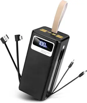 Power Bank 50000mah Full Capacity 22.5W Fast Charging with Build-in Cables LED Display and Flash Light for Camping Portable Charger Power Bank for Cell Phones and Tablets.