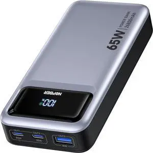 Portable Charger 26800mAh 65W Power Bank PD3.0 Fast Charging for Laptop Digital Display Battery Pack for MacBook iPad iPhone 16/15/14 Series Steam Deck  and More (Silver Gray)