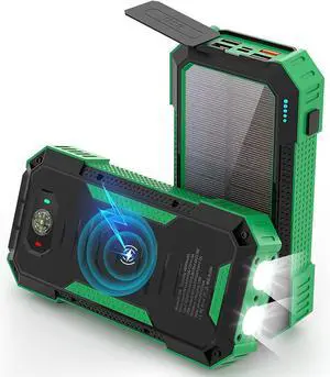 Solar Charger Power Bank 40000mAh Portable Wireless Charger 22.5W Fast Charging&15W Wireless Charging External Battery Pack with USB C for Cell Phones Solar Panel Charger and Dual Flashlight