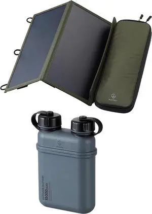 NESTOUT 2-Panel Solar Panel Charger + 15000mAh Outdoor Power Bank (Gray)
