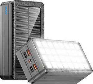 Solar Charger Power Bank 81000mAh Portable Charger USB-C in/Output PD 22.5W QC3.0 Fast Charging 5 Out Ports Battery Pack Built-in 32 Led Flashlights for iPhone  Tablet Camping