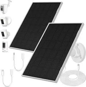 2 Pack Ring Solar Panels Charger 6.5W Solar Panels Supply for Security Camera Waterproof Solar Panel Charger with Type-C Micro USB and DC Port 360°Adjustable Mounting