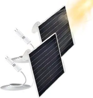 Solar Panel for Security Camera 5V9W IP65 Waterproof Camera SolarPanel with 360°Adjustable Mounting USB Solar Panel for Security Camera with USB-C Port & MicroUSB Long Charging Cable(2 Pack)