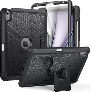 for iPad Air 11 Inch Case (M3 2025 / M2 2024) iPad Air 5th/4th Generation Case 10.9 Inch 2022/2020 Heavy Duty Shockproof Full Body Cover with Built-in Screen Protector & Pencil Holder Black