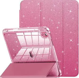 Compatible with iPad A16 11th Generation 11 Inch 2025 Case iPad Case 10th Generation 10.9 Inch Glitter Cover with Sparkly Clear Back Pencil Holder for Kids Girls (Rose Pink)