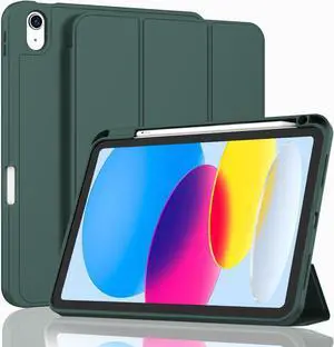 iPad (A16) Case/iPad 10th Generation Case [11-Inch 2025/10.9 Inch 2022] with Pencil Holder Smart Cover with Soft TPU Back [Support Auto Wake/Sleep] (New Midnight Green)