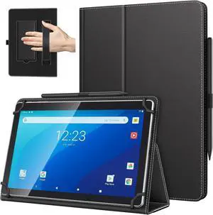 Universal Case for 10.1 Inch Android Tablet with Pen Loop Lightweight Folding Stand Cover with Hand Strap for All 9-11 Touchscreen Tablet Black