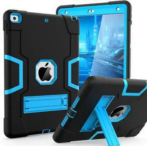 Cantis Case for ipad 9th Generation/ 8th Generation/ 7th Generation Slim Heavy Duty Shockproof Rugged Protective Case with Built-in Stand for iPad 10.2 inch 2021/2020/2019 Black+Blue