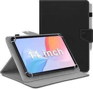 Universal 11 inch Tablet Case 11.5 inch Tablet Cover Travel Portable Protective Folio PU Leather Stand Shell Casewith 4 Fixed Rings for All Kinds of 11-12 inch Android/iOS/Windows Tablet