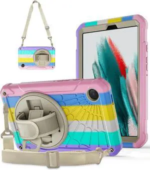 Case for  Galaxy Tab A9 8.7 Inch 2023 360° Rotating Stand Hand Strap&Shoulder Strap Case for  A9 Tablet(SM-X110/X115/X117) (Colorful Powder)
