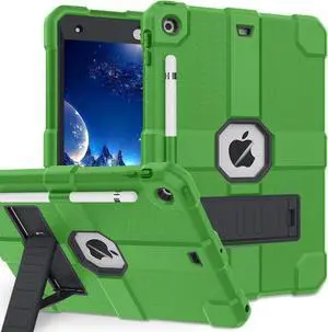 Case for iPad 9th/8th/7th Generation 2021/2020/2019(10.2 inch) Heavy Duty Shockproof Rugged Protective 10.2 Cover with Built-in Stand for iPad 9 8 7 Gen(Black+Green)