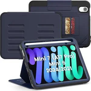 Case for iPad mini 7 (A17 Pro)/ Mini 6 8.3 2024/2021 for iPad mini 7th/ 6th Generation Strong Magnetic Cover with Auto Sleep/Wake Pencil Holder Multiple Angle Adjustable Stand Navy Blue
