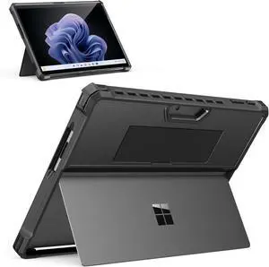 Case Compatible with Microsoft Surface Pro 11 Surface Pro 10 Surface Pro 9 13 Inch All-in-One Protective Rugged Cover with Hand Strap Compatible with Type Cover Keyboard Black