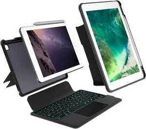 Keyboard Case Compatible for iPad 6th Gen 2018 iPad 5th Gen 2017 iPad Pro 9.7 iPad Air 2 Magnetic Detachable Kickstand case with Bluetooth Backlit Trackpad Keyboard