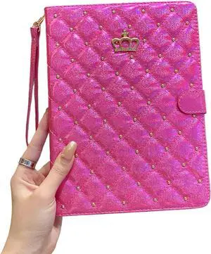 Case for  Galaxy Tab S10 FE/ S9 FE 5G 10.9 Inch/Tab S9 11 Inch Glitter Sparkly PU Leather Crown Bling Folio Cover with Pencil Holder Multiple Viewing Angles (Pink)