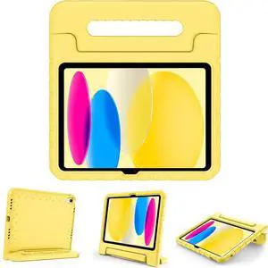 Kids Case for iPad A16 11th Generation 2025/iPad 10th Generation 2022 with Pencil Holder iPad 11/10 Case Shockproof Lightweight Cover with Stand Convertible Handle for Children -Yellow
