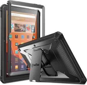 Fintie Shockproof Case for All-New Fire HD 10 Tablet (13th Generation 10.1 2023 Release) [Tuatara] Rugged Unibody Hybrid Bumper Kickstand Cover with Built-in Screen Protector Black