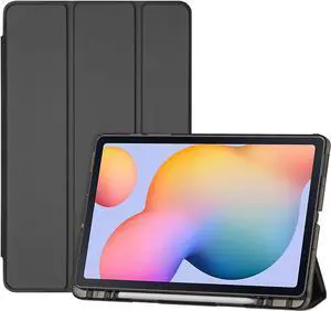 Cover for Galaxy Tab S6 Lite 10.4 Case 2024 2022 2020 with S Pen Holder(SM-P620/P625/P613/P619/P615/P610) Trifold Stand Folio Soft TPU Translucent Back Cover Support Auto Wake/Sleep -Black