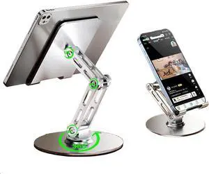 Adjustable Tablet Stand for Desk for ipad Stand for 4.7-12.9 Inch Devices 360° Rotating Aluminum Alloy Silver Compatible with ipad Tablet Kindle TAB Surface Cell Phone Stand Holder for Desk