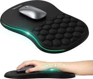 Ergonomic Mouse Pad with Wrist Rest Soft Mousepad with Massage Design Memory Foam and Non-Slip PU Base for Pain Relief Gaming Mouse Pad for Desk Home Office 12x8 Inches Black