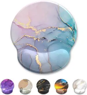 Mouse Pad Gel Wrist Support Comfortable Ergonomic Mousepad with Smooth Rest Surface and Non-Slip PU Base for Pain Relief Computer Laptop Office Home (Cyan Pink Marble)