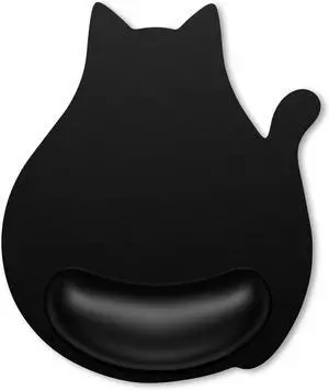 Ergonomic Mouse Pad with Wrist Rest Cute Cat Memory Foam Padded Pain Relief Non-Slip Wrist Support Mouse Mat for Gaming Work Computer Laptop Funny Office Supplies Desk Accessory Jet Black