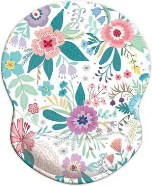Ergonomic Mouse Pad with Wrist Support Pain Relief Comfort Wrist Rest Pad with Non-Slip PU Base for Gaming Home Office & Travel (Pretty Flowers)
