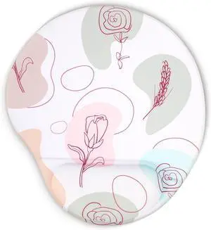 Ergonomic Mouse Pad with Wrist Support Cute Floral Pattern Mouse Pads with Wrist Rest Comfortable Mouse Pad for Home Office Gaming Work Computers Laptop with Non-Slip PU Base (Rose Fantasy)