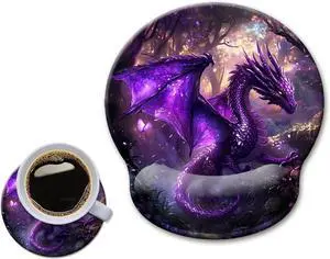 Mouse Pad with Wrist Rest Ergonomic Mouse Pads Wrist Support for Desk Large Mousepad for Wireless Mouse Gaming Laptop Work Home Desk Accessories Office Supplies Decor 9 x 10 in Purple Dragon