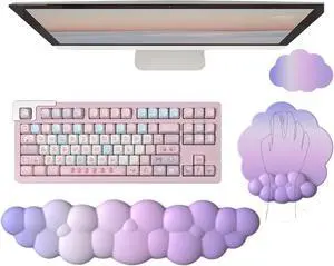Cloud Keyboard Wrist Rest Purple Mouse Pad with Wrist Rest for Computer Keyboard and Mouse Pad Set Memory Foam PU Base Cute Ergonomic Wrist Pad Support for Gaming Desk Laptop Home Office Pain Relief