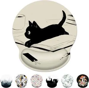 Ergonomic Mouse Pad with Wrist Support Kawaii Anime Black Cat Mouse Pad with Wrist Rest Relieve Wrist Pain Mousepad Non-Slip Rubber Base Mouse Pads for Desk Computers Laptop Office Home Accessories