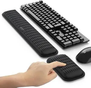 Ergonomic Wrist Rest for Keyboard and Mouse Soft Memory Foam Keyboard Wrist Rest Set with Non-Slip Silicone Base Easy Typing Pain Relief Comfort for Office Work Gaming (Classic Black)