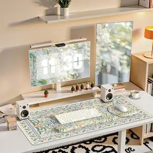 Desk Mat Large Mouse Pad Wrist Support Set 4in1 XXL Large Mousepad + Keyboard Wrist Rest+Mouse Wrist Rest+Coastert with Ergonomic Design for Home Office Computer(Green Vine Flowers)